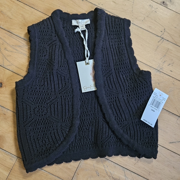 Jessica Simpson Black Cotton Knit Sleeveless Cardigan Vest - Picture 1 of 8